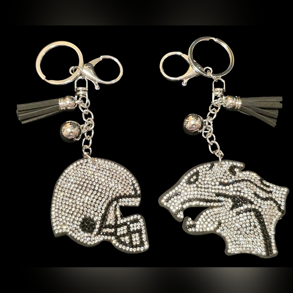 Rhinestone Football Helmet & Cougar Head Keychain Set